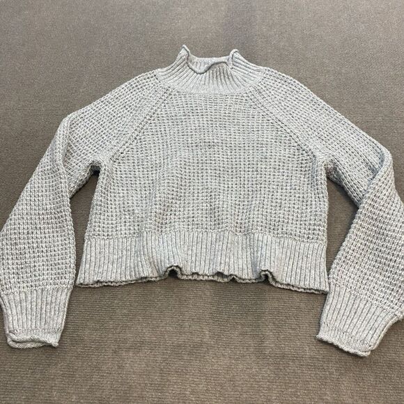 American‎ Eagle Women's Small Mock Neck Knit Sweater Oversized Gray Chunky Cozy - Picture 1 of 10